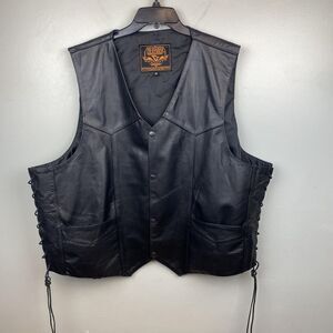 Milwaukee Leather Vest Mens 58 Black Motorcycle Biker Side Lace Pockets Classic